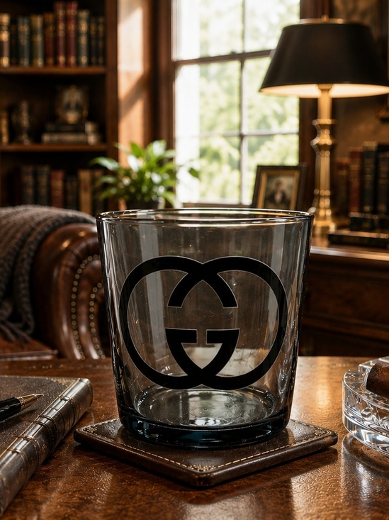 Gucci Other - Luxury Gucci GG Monogram 14 oz Smoky Gray Tumbler Glass | Vintage Designer